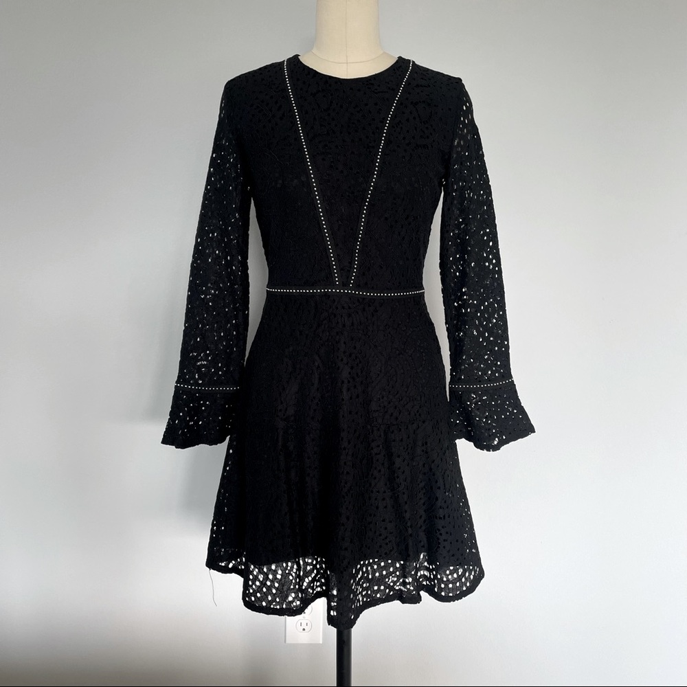 NEW Mango Black V-Studded Lace Sleeves Dress - XS